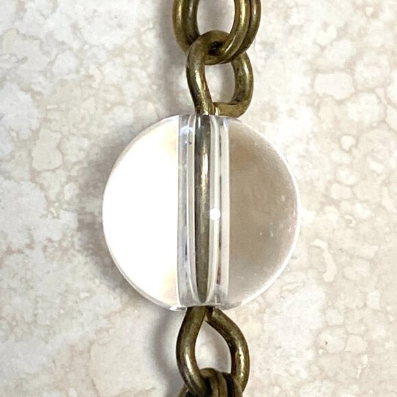 Genuine Clear Quartz Short Necklace, Bronze Slim Mushroom + Natural Gemstone - Picture 10 of 16